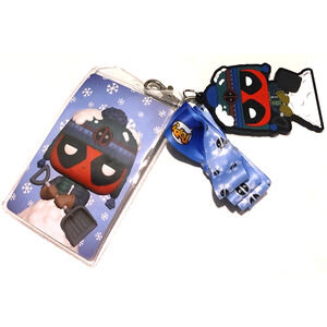 Marvel DeadPool Funko Pop Snow Day Vinyl Keychain Lanyard Badge Protector Set